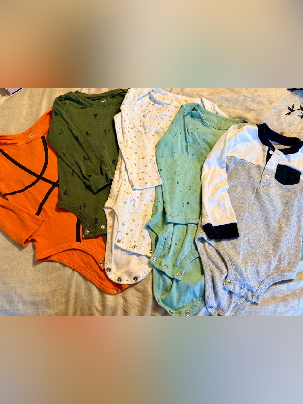 Mixed Long-Sleeve 24M Baby Bodysuit Bundle of 5 - Stars, Solids & Prints